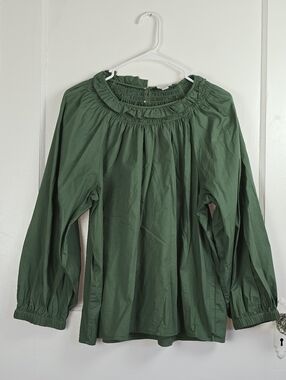 J. Crew Factory Green Poet Cottagecore Blouse L